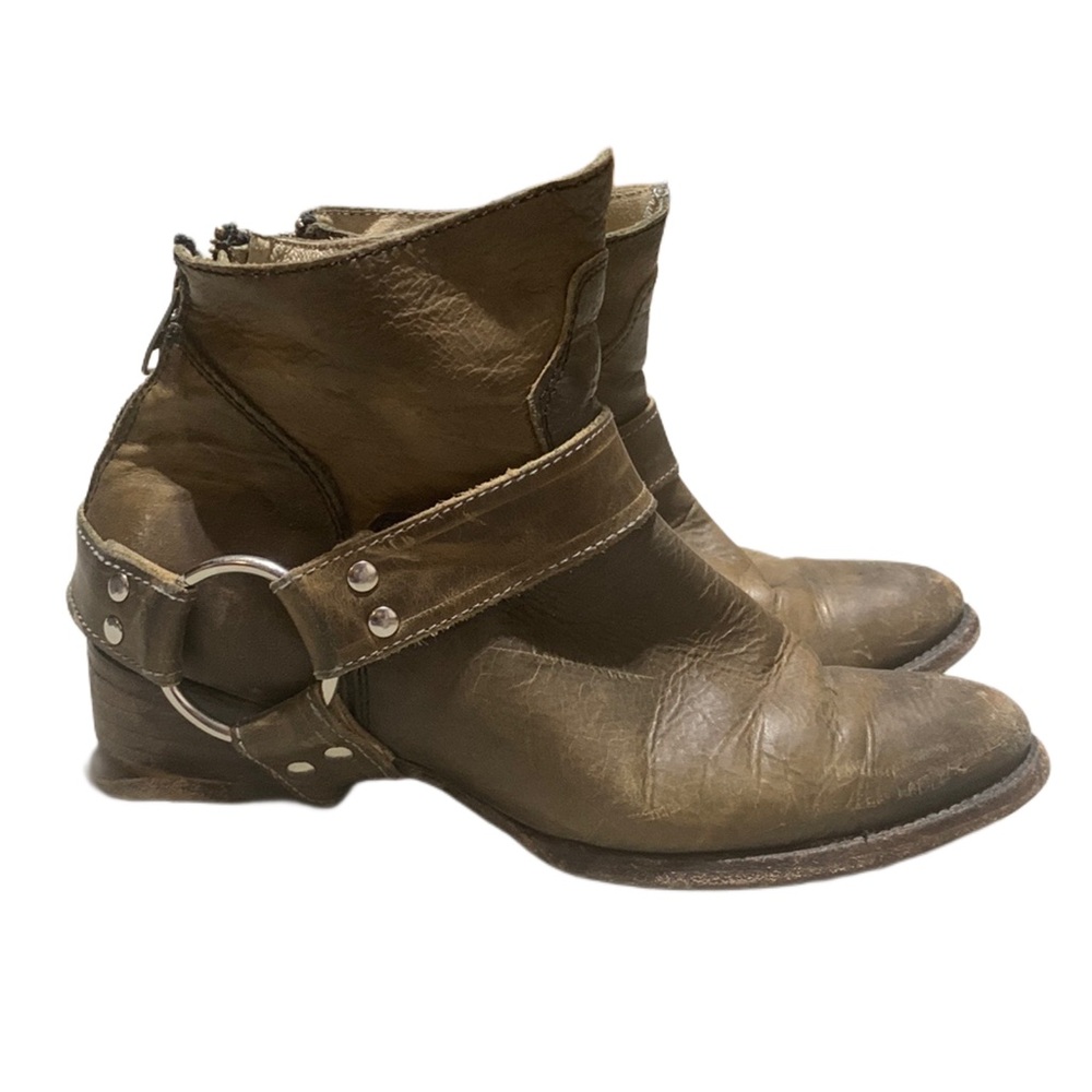 Freebird by Steven Olive Brown Leather Harness Ankle Boots